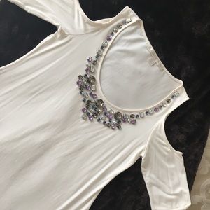 Boston Proper Cold Shoulder Jeweled Top